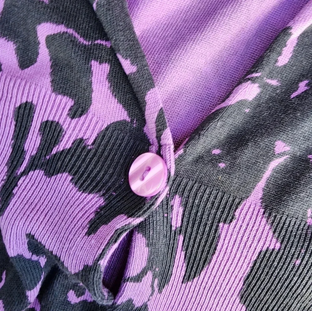 INC International Concepts Purple Black Floral Bell Sleeve Cardigan Sweater Top